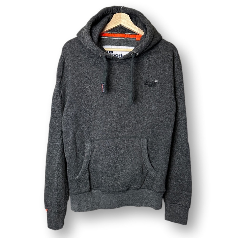 Superdry Everyday Orange Label Hooded Sweatshirt Gray Kangaroo Pockets Large